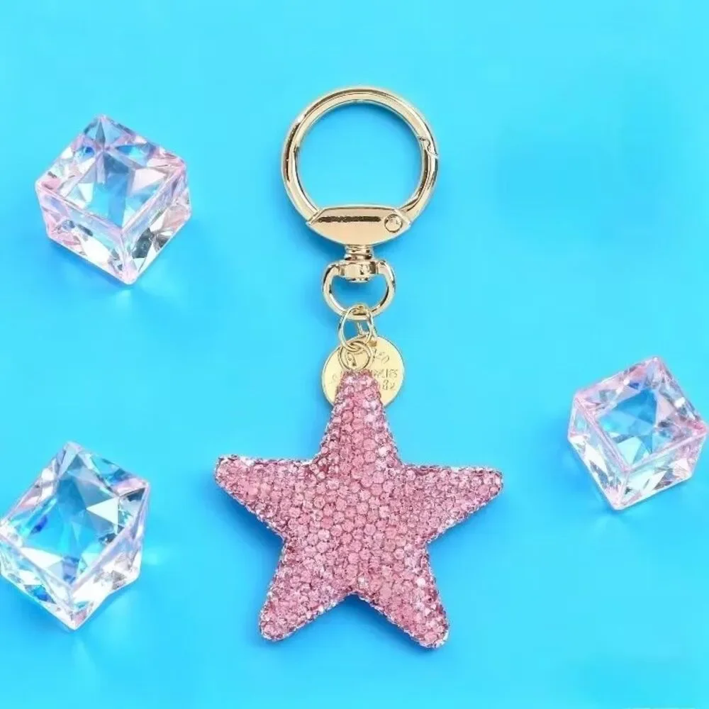 All Over Rhinestone Star Gold Key Chain Purse Backpack Charm Keychain
